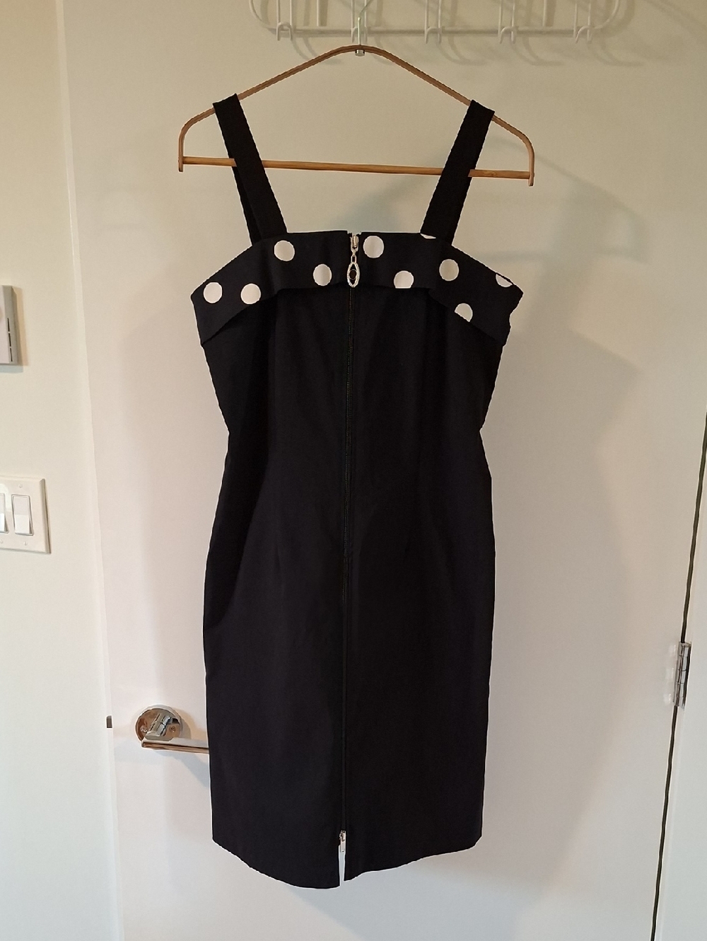 90's Vintage Polka Dot Black & White Zip-up Strappy Midi Dress (Size M/L)